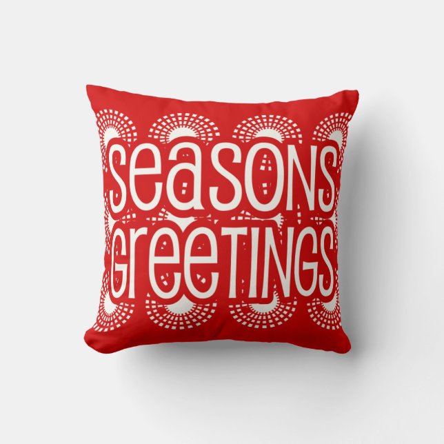 Almofada Square Red Seasons Greetings Throw Pillow Holiday (Frente)