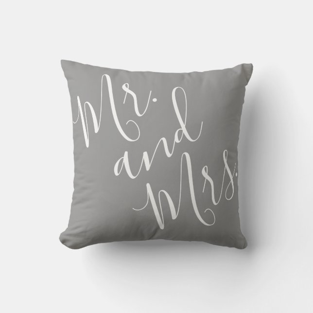 Almofada Sr. e Sra. Elegant Calliographic Cinza White (Frente)