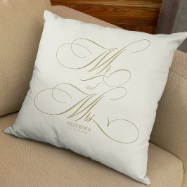 Almofada Sr. e Sra. Gold script personalizaram o creme de c
