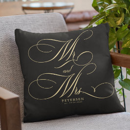 Almofada Sr e Sra roteiro dourado casamento personalizado p