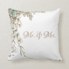 Almofada Sr. & Sra. Greenery Floral Script Elegante Wedding