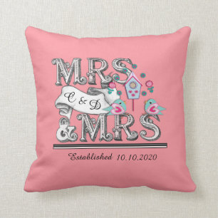 Almofada Sra. e Sra. Personalizada Gift de Casamento Lésbi