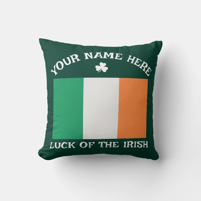 Almofada St Patrick's Day Ireland Flag Custom Name Shamrock (Frente)