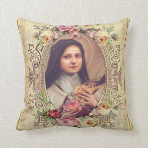 Almofada St. Therese o crucifixo pequeno dos rosas da flor