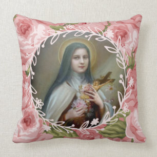 Almofada St. Therese o crucifixo pequeno dos rosas da flor