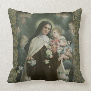 Almofada St. Therese poucos rosas dos querubins dos anjos