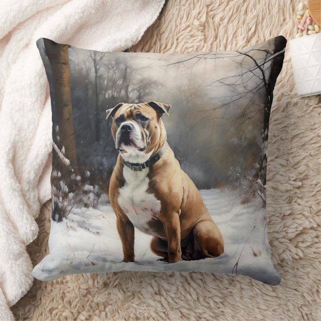 Almofada Staffordshire Bull Terrier Deixe-o nevar no Natal (Cobertor)