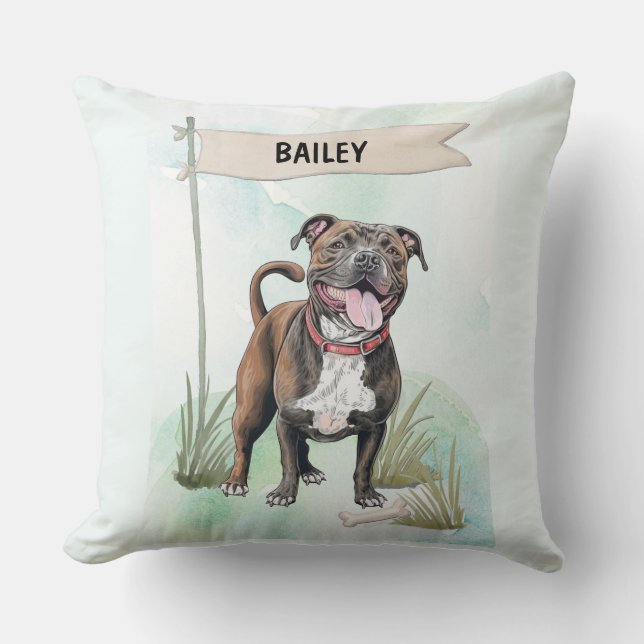 Almofada Staffordshire Bull Terrier Watercolor Personalized (Frente)