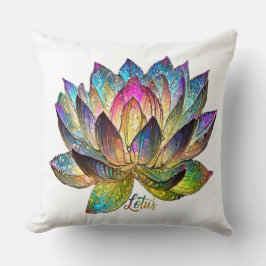 Almofada Stained Glass Colorful Lotus Flower on White
