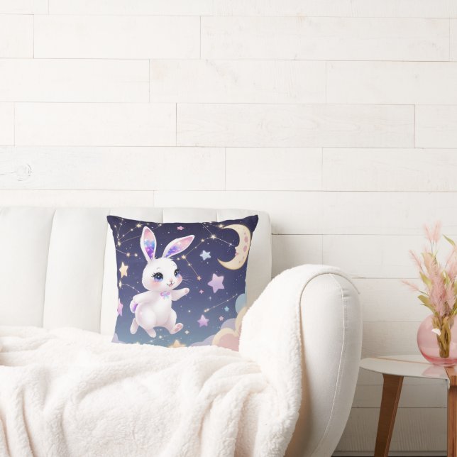 Almofada Star Bunny Throw Pillow – Pastel Galaxy Rabbit (Sofá)