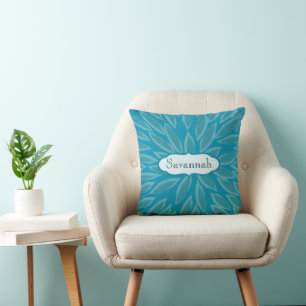 Almofada Star Burst Flower Teal Bright Aqua Personalizado