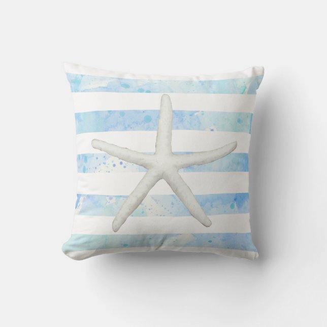 Almofada Starfish Beach Modern Simple Strike Blue e White (Frente)