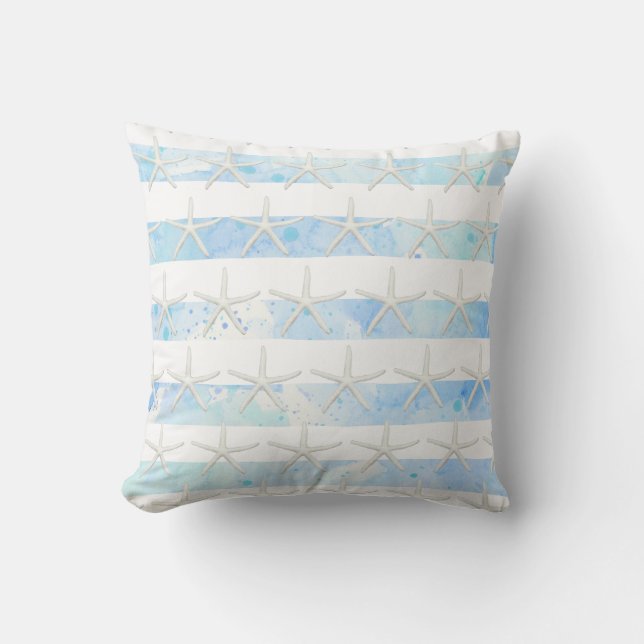 Almofada Starfish Beach Watercolor Strike Blue n White (Frente)