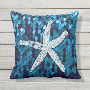 Almofada Starfish Branco Glittery Sparkly Mermaid Azul
