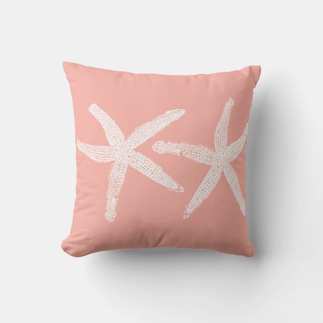 Almofada Starfish Branco Salmão Rosa Laranja Praia Rosa Tre (Frente)