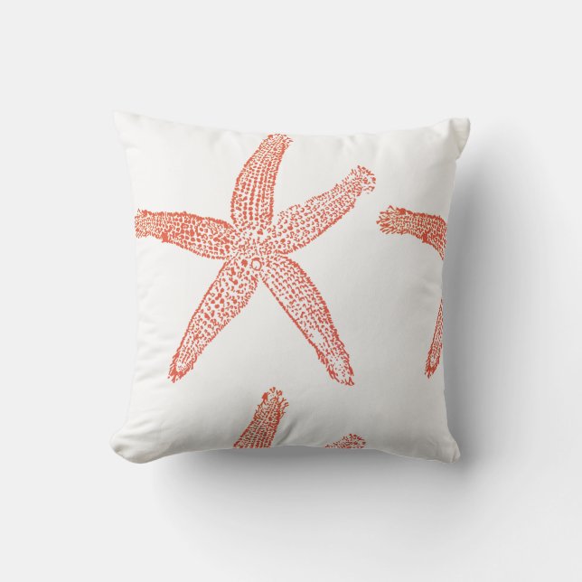 Almofada Starfish Coaster Beach Orange White Fall Autumn (Frente)