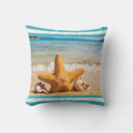 Almofada Starfish e Seashells na praia