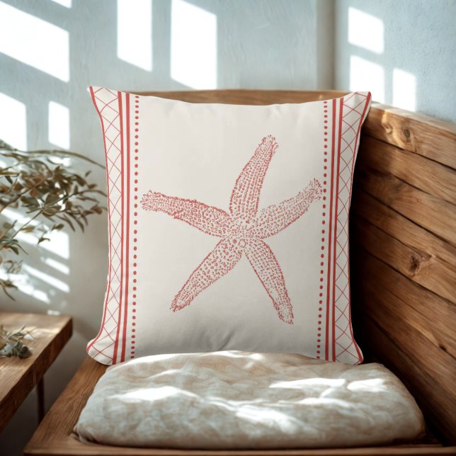 Almofada Starfish litoral da câmara de praia náutica (Coral Starfish Throw Pillows - perfect for coastal and nautical beach house themes)