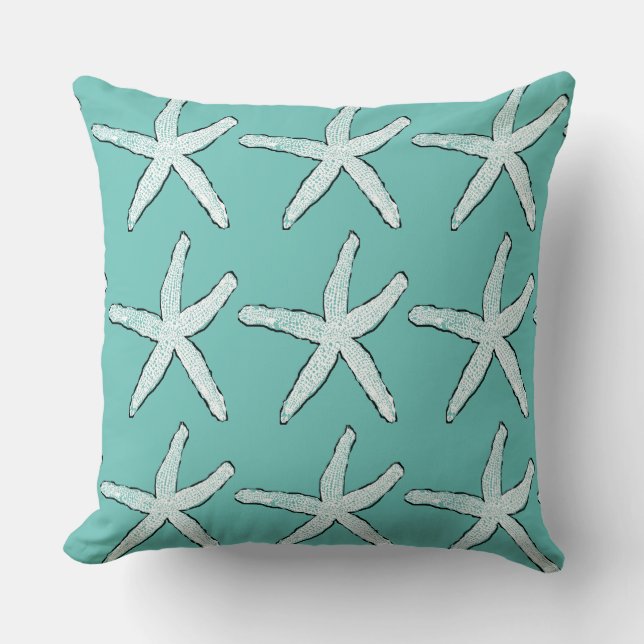 Almofada Starfish Pattern Beach Coastal Blue Cotton (Frente)