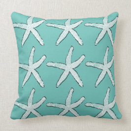 Almofada Starfish Pattern Beach Coastal Blue Cotton