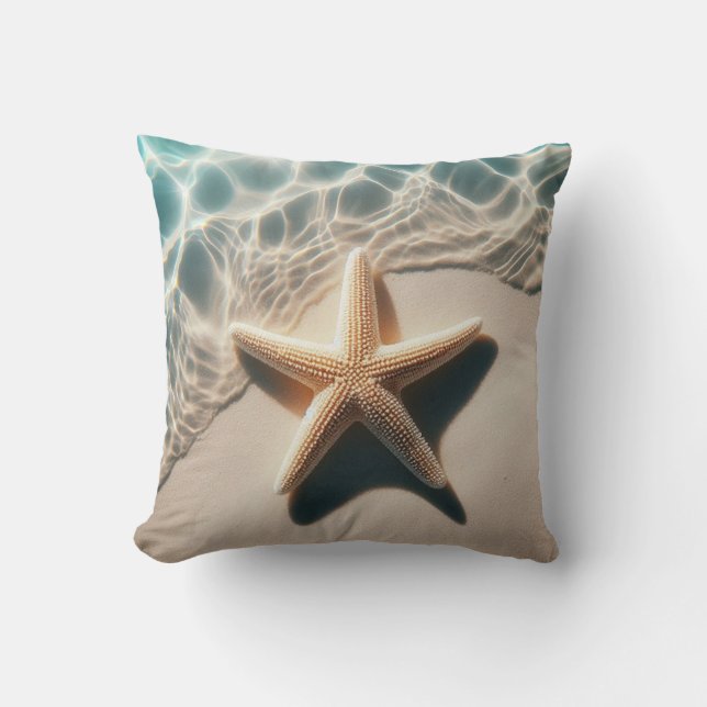 Almofada Starfish Seashell Beige Tropical Beach Ocean (Frente)