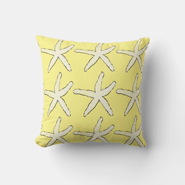 Almofada Starfish Yellow White Pattern Elegant Beach Cute (Frente)