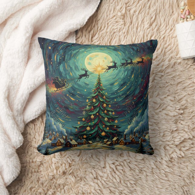 Almofada Starry Night Christmas 16x16 Santa Sleigh (Cobertor)