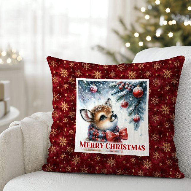Almofada Starry snowy scene baby fawn winter forest kids  (Starry snowy scene baby fawn winter forest kids decor)