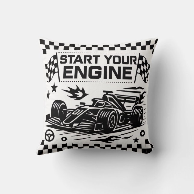 Almofada Start Your Engine Throw Pillow Gift for Racing Lov (Verso)