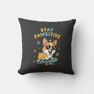 Almofada Stay Pawsitive Corgi Skateboarding Cute Motivation