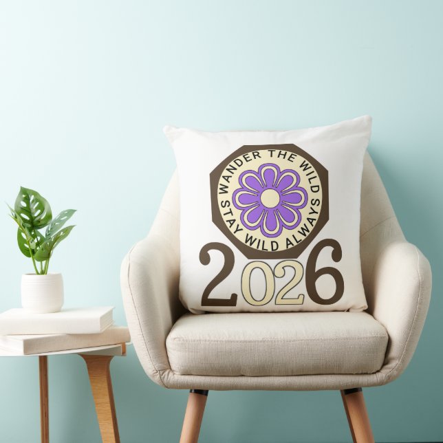 Almofada Stay Wild Always 2026 Retro Flower Design (Cadeira)
