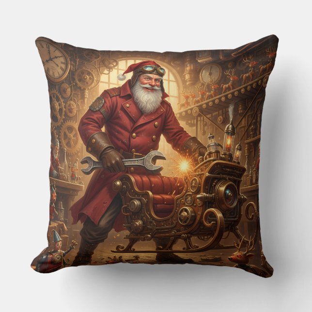 Almofada Steampunk Weihnachtsmann Werkstatt  (Frente)