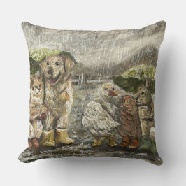 Almofada Still Together Whimsical Farmhouse Animals Rainy