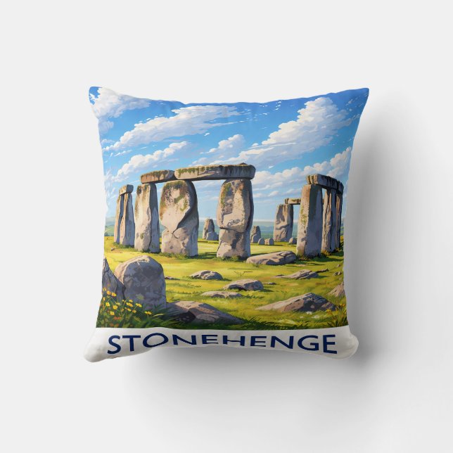 Almofada Stonehenge Throw Pillow Ancient Monument Landscape (Verso)