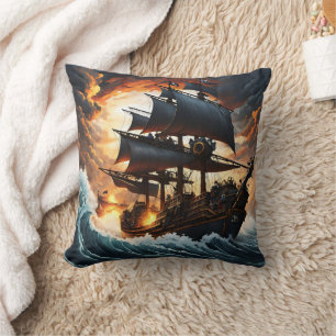 Almofada Stormy Seas com navio pirata feroz em Dusk