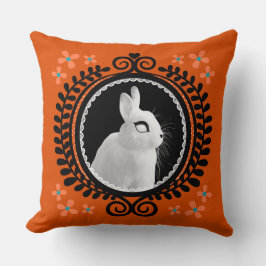 Almofada Strange White Bunny: Orange, Teal, & Black