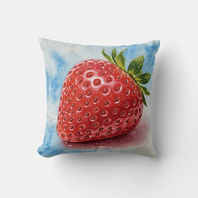 Almofada Strawberries Red Blue Green Summer Flower Pillow (Frente)