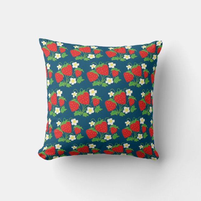 Almofada Strawberry and Flower Blue Pattern (Frente)