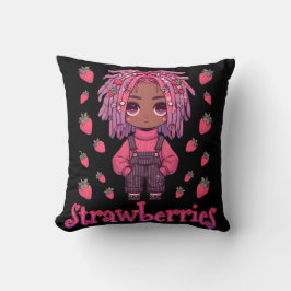 Almofada Strawberry Sullen: Menino de Anime da Pele Escura