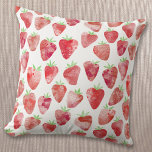 Almofada Strawberry Watercolor<br><div class="desc">Padrão delicioso de cor de água de morango em vermelho, rosa e branco. Arte original de Nic Squirrell.</div>