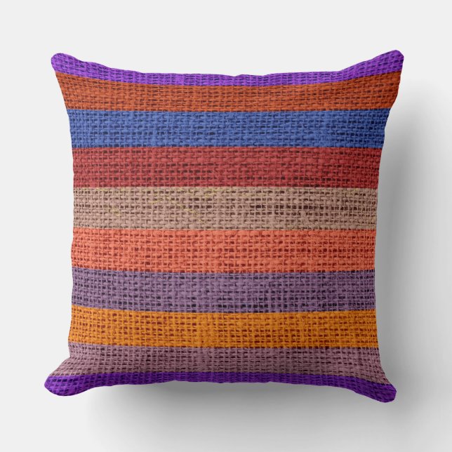 Almofada Stripes Coloridas Burlap Linen Rustic Jute #9 (Frente)