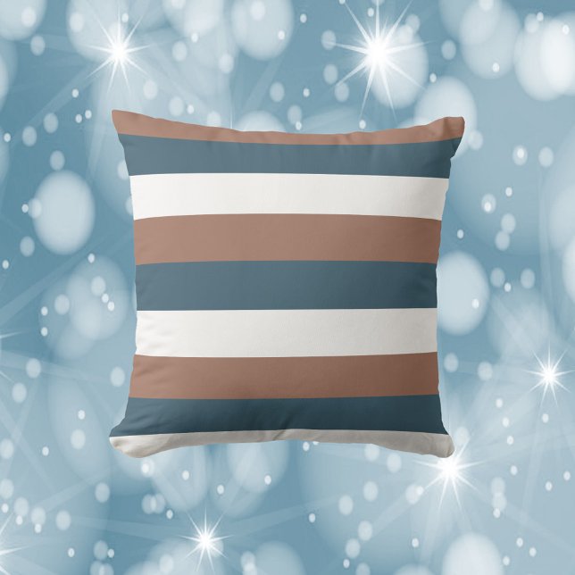 Almofada Stripes Padrão Mocha Brown Teal White (A throw pillow with mocha brown, teal and white stripes)