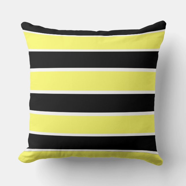 Almofada Stripes Pretas, Amarelas e Brancas (Frente)