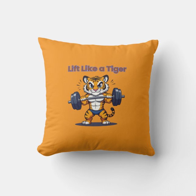 Almofada **Strong Tiger – Cute Tiger Lifting Weights Illust (Frente)