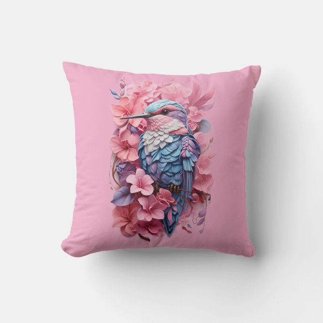 Almofada Stunning Pastel Hummingbird Floral Throw Pillow (Frente)