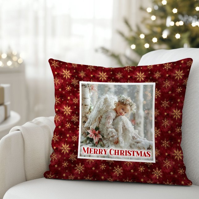 Almofada Stylish Angel Poinsettia Red Gold Custom Christmas (Stylish Angel Poinsettia Red Gold Custom Christmas Pillow

)
