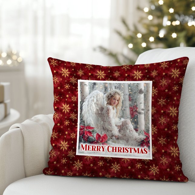 Almofada Stylish Angel Red Gold Custom Name Personalized  (Stylish Angel Red Gold Custom Name Personalized Christmas Pillow

)