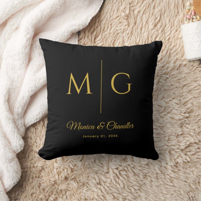 Almofada Stylish Monogram With Couple Name Black (Cobertor)