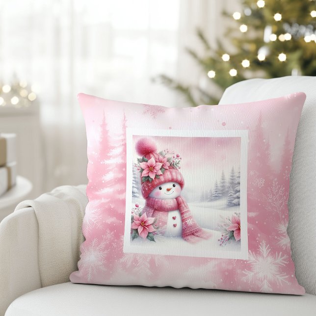 Almofada Stylish Pink Snowman Winter Scene Kids Gift Pillow (Stylish Pink Snowman Winter Scene Kids Gift Pillow

)