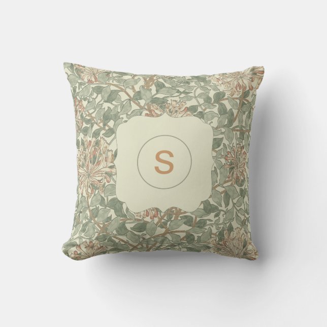 Almofada Suave Verde Vintage William Morris Honeysuckle (Frente)